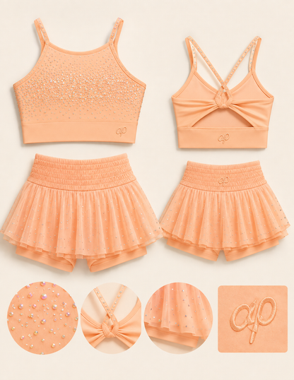 Orange Rhinestones Activewear Set